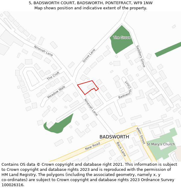 5, BADSWORTH COURT, BADSWORTH, PONTEFRACT, WF9 1NW: Location map and indicative extent of plot