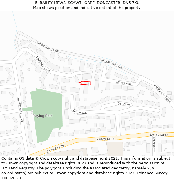 5, BAILEY MEWS, SCAWTHORPE, DONCASTER, DN5 7XU: Location map and indicative extent of plot