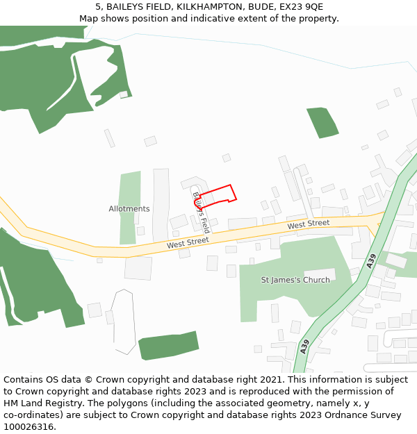 5, BAILEYS FIELD, KILKHAMPTON, BUDE, EX23 9QE: Location map and indicative extent of plot