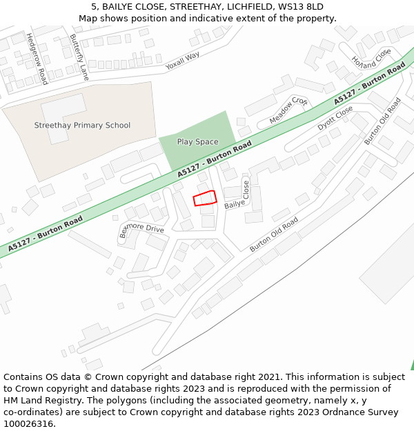 5, BAILYE CLOSE, STREETHAY, LICHFIELD, WS13 8LD: Location map and indicative extent of plot