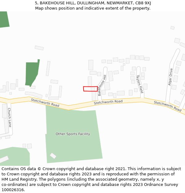 5, BAKEHOUSE HILL, DULLINGHAM, NEWMARKET, CB8 9XJ: Location map and indicative extent of plot