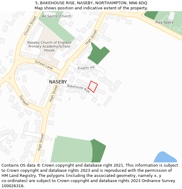 5, BAKEHOUSE RISE, NASEBY, NORTHAMPTON, NN6 6DQ: Location map and indicative extent of plot