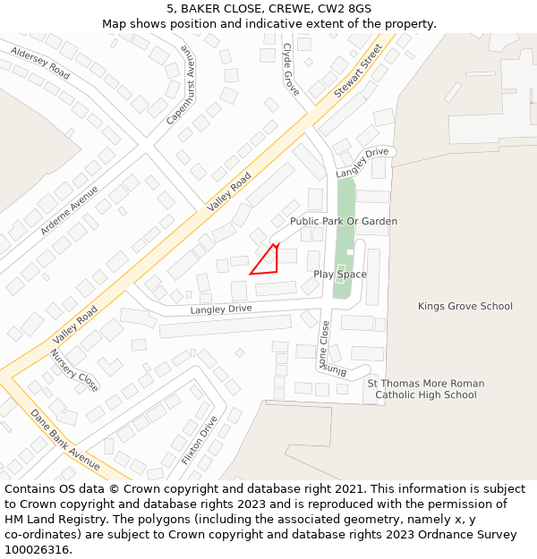 5, BAKER CLOSE, CREWE, CW2 8GS: Location map and indicative extent of plot