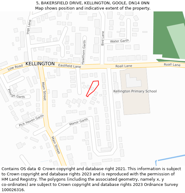 5, BAKERSFIELD DRIVE, KELLINGTON, GOOLE, DN14 0NN: Location map and indicative extent of plot