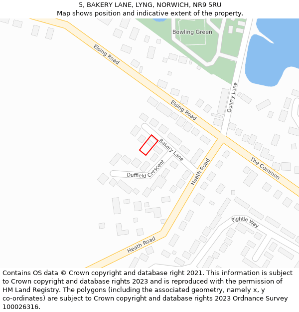 5, BAKERY LANE, LYNG, NORWICH, NR9 5RU: Location map and indicative extent of plot