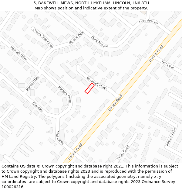 5, BAKEWELL MEWS, NORTH HYKEHAM, LINCOLN, LN6 8TU: Location map and indicative extent of plot