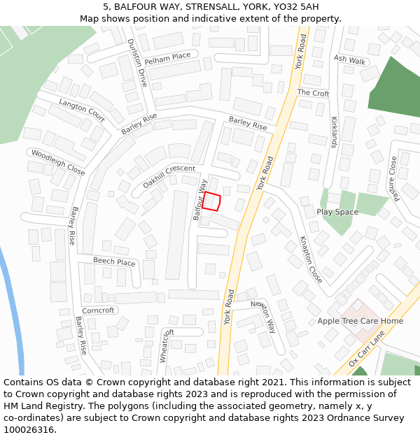 5, BALFOUR WAY, STRENSALL, YORK, YO32 5AH: Location map and indicative extent of plot