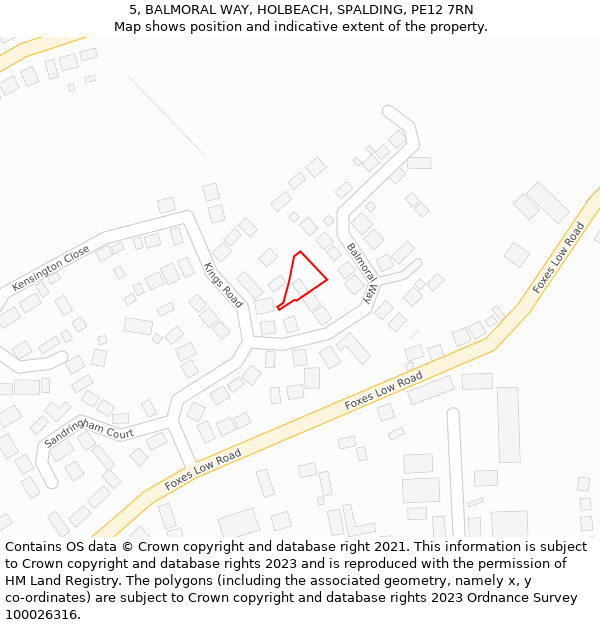 5, BALMORAL WAY, HOLBEACH, SPALDING, PE12 7RN: Location map and indicative extent of plot