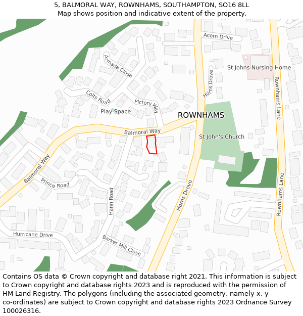 5, BALMORAL WAY, ROWNHAMS, SOUTHAMPTON, SO16 8LL: Location map and indicative extent of plot