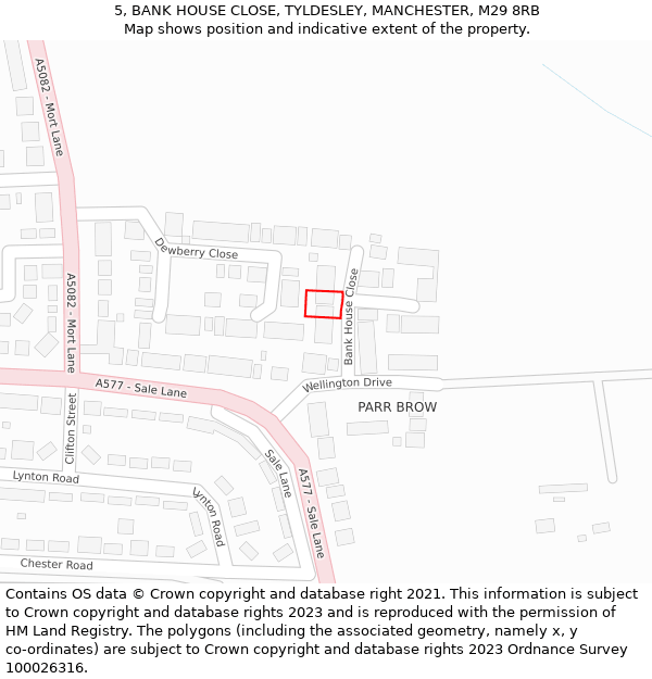 5, BANK HOUSE CLOSE, TYLDESLEY, MANCHESTER, M29 8RB: Location map and indicative extent of plot