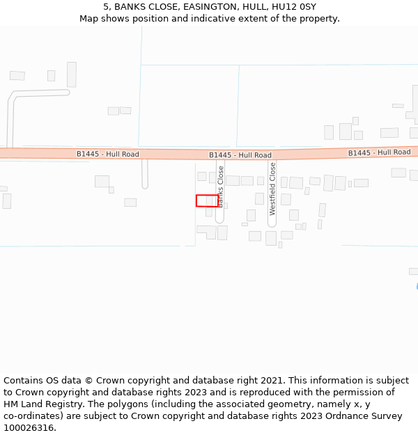 5, BANKS CLOSE, EASINGTON, HULL, HU12 0SY: Location map and indicative extent of plot