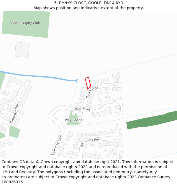 5, BANKS CLOSE, GOOLE, DN14 6YR: Location map and indicative extent of plot