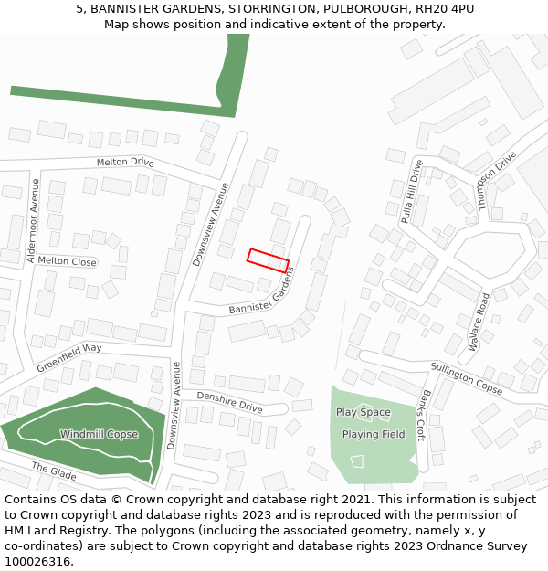 5, BANNISTER GARDENS, STORRINGTON, PULBOROUGH, RH20 4PU: Location map and indicative extent of plot