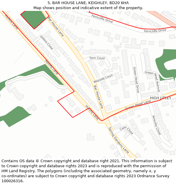 5, BAR HOUSE LANE, KEIGHLEY, BD20 6HA: Location map and indicative extent of plot