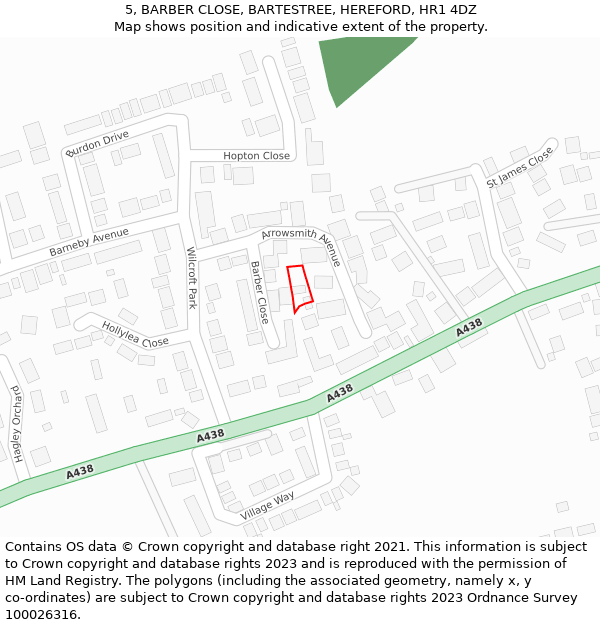5, BARBER CLOSE, BARTESTREE, HEREFORD, HR1 4DZ: Location map and indicative extent of plot