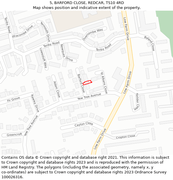 5, BARFORD CLOSE, REDCAR, TS10 4RD: Location map and indicative extent of plot