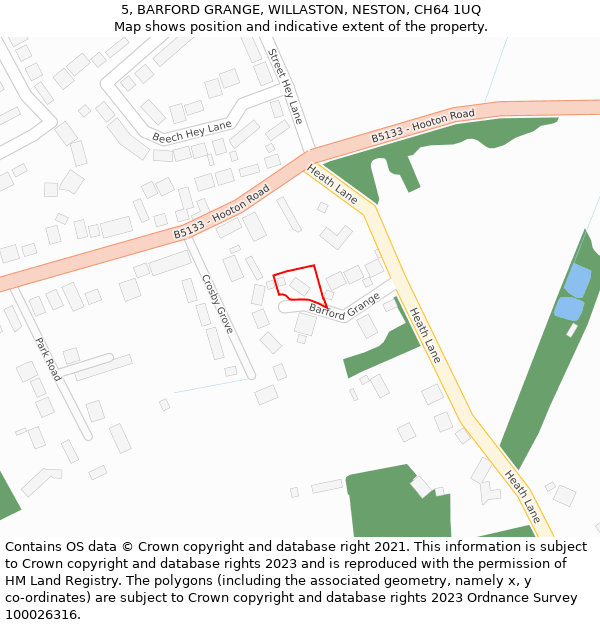 5, BARFORD GRANGE, WILLASTON, NESTON, CH64 1UQ: Location map and indicative extent of plot