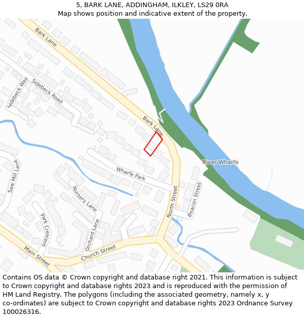 5, BARK LANE, ADDINGHAM, ILKLEY, LS29 0RA: Location map and indicative extent of plot