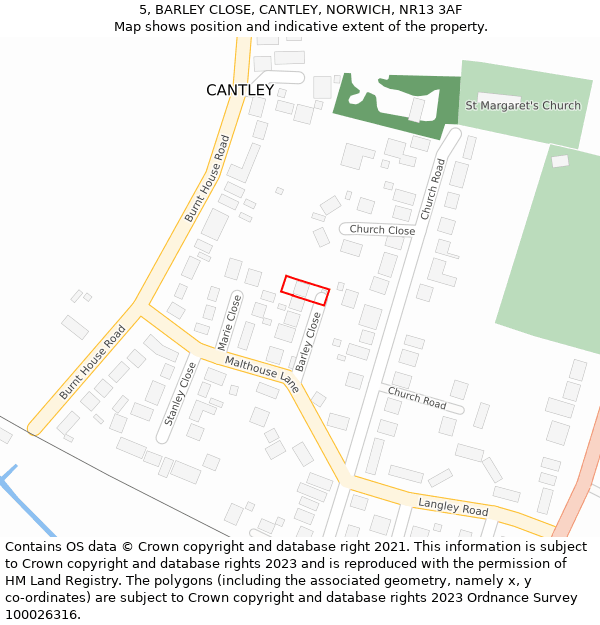 5, BARLEY CLOSE, CANTLEY, NORWICH, NR13 3AF: Location map and indicative extent of plot