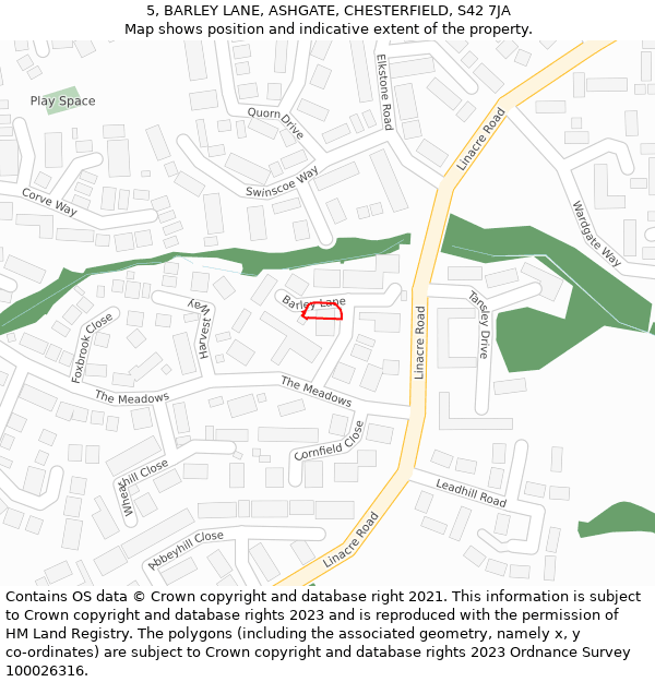 5, BARLEY LANE, ASHGATE, CHESTERFIELD, S42 7JA: Location map and indicative extent of plot