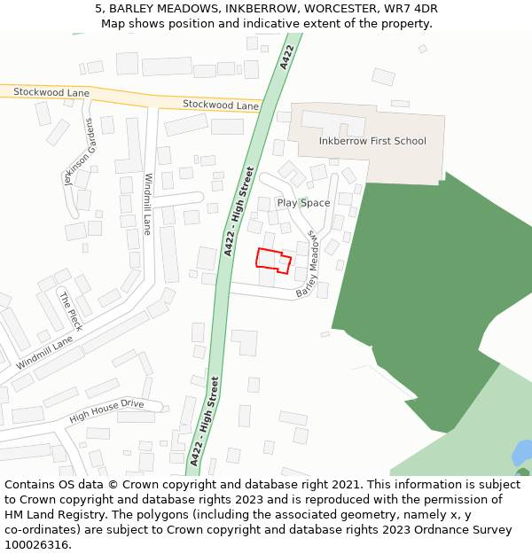 5, BARLEY MEADOWS, INKBERROW, WORCESTER, WR7 4DR: Location map and indicative extent of plot