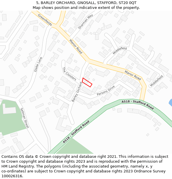 5, BARLEY ORCHARD, GNOSALL, STAFFORD, ST20 0QT: Location map and indicative extent of plot