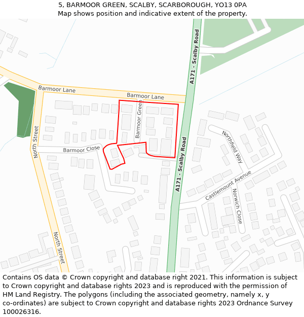 5, BARMOOR GREEN, SCALBY, SCARBOROUGH, YO13 0PA: Location map and indicative extent of plot