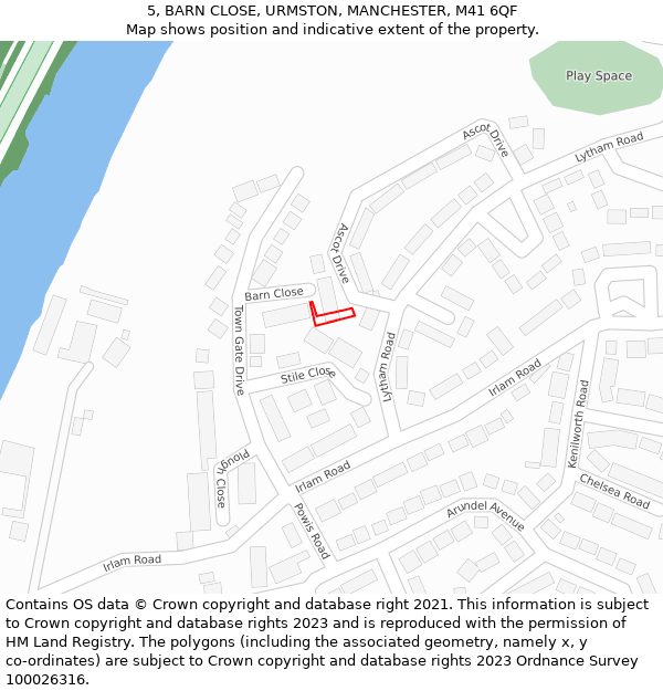 5, BARN CLOSE, URMSTON, MANCHESTER, M41 6QF: Location map and indicative extent of plot