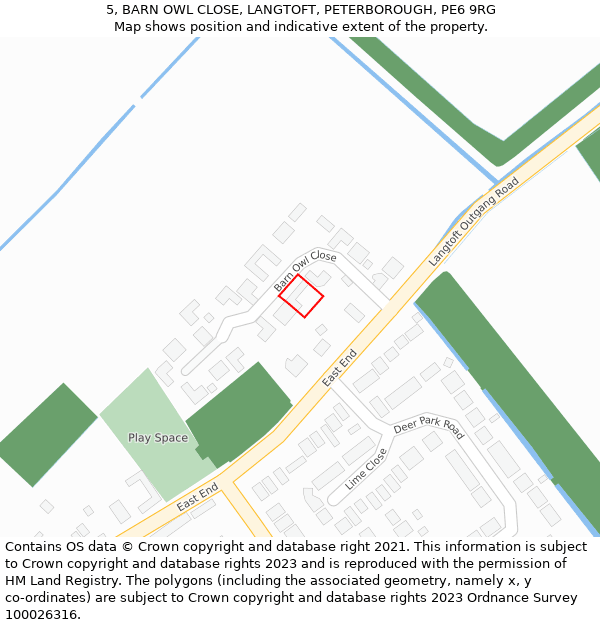 5, BARN OWL CLOSE, LANGTOFT, PETERBOROUGH, PE6 9RG: Location map and indicative extent of plot