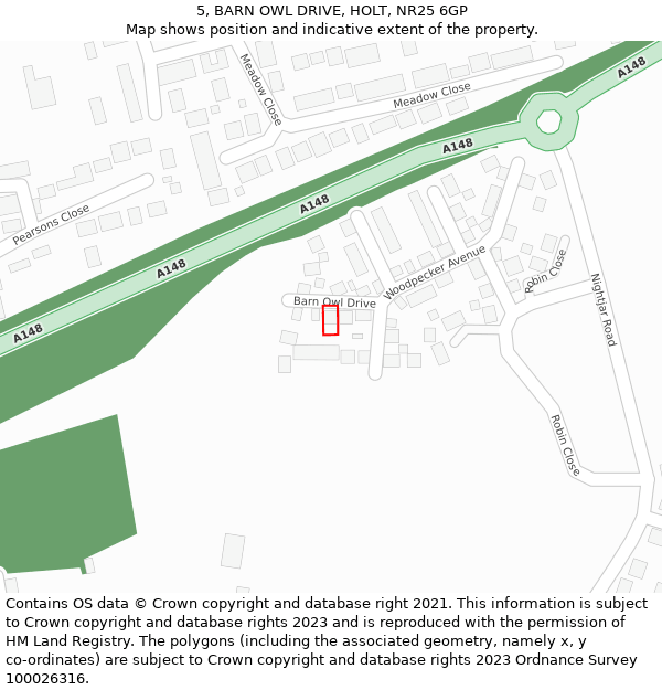 5, BARN OWL DRIVE, HOLT, NR25 6GP: Location map and indicative extent of plot