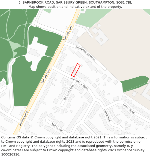 5, BARNBROOK ROAD, SARISBURY GREEN, SOUTHAMPTON, SO31 7BL: Location map and indicative extent of plot