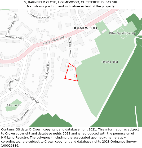 5, BARNFIELD CLOSE, HOLMEWOOD, CHESTERFIELD, S42 5RH: Location map and indicative extent of plot