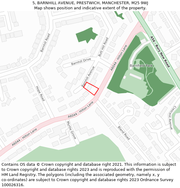 5, BARNHILL AVENUE, PRESTWICH, MANCHESTER, M25 9WJ: Location map and indicative extent of plot