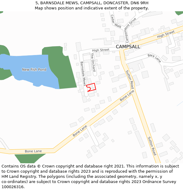 5, BARNSDALE MEWS, CAMPSALL, DONCASTER, DN6 9RH: Location map and indicative extent of plot