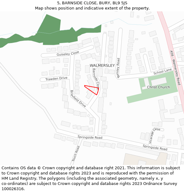 5, BARNSIDE CLOSE, BURY, BL9 5JS: Location map and indicative extent of plot