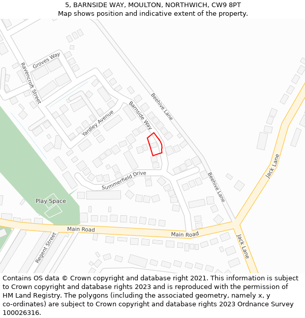 5, BARNSIDE WAY, MOULTON, NORTHWICH, CW9 8PT: Location map and indicative extent of plot