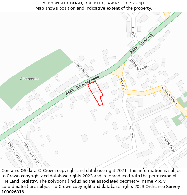 5, BARNSLEY ROAD, BRIERLEY, BARNSLEY, S72 9JT: Location map and indicative extent of plot