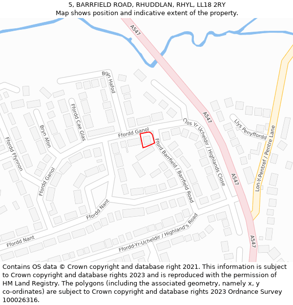 5, BARRFIELD ROAD, RHUDDLAN, RHYL, LL18 2RY: Location map and indicative extent of plot
