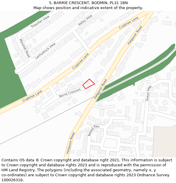 5, BARRIE CRESCENT, BODMIN, PL31 1BN: Location map and indicative extent of plot