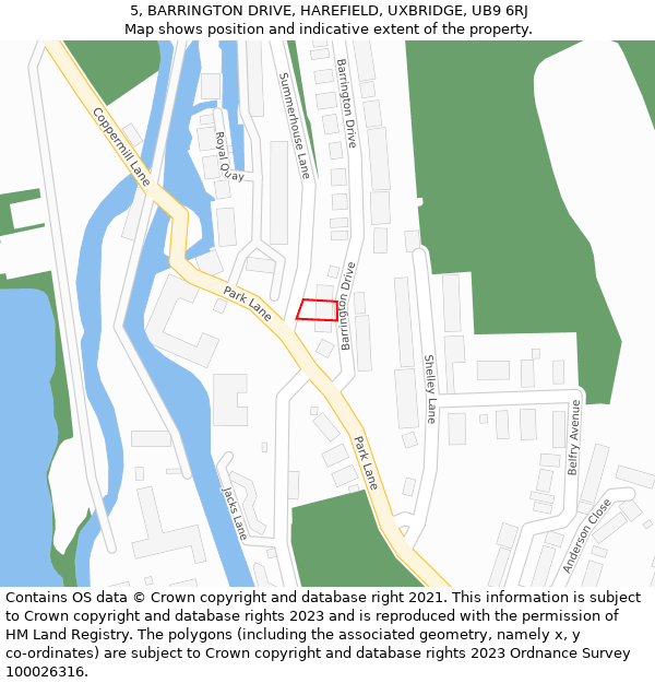5, BARRINGTON DRIVE, HAREFIELD, UXBRIDGE, UB9 6RJ: Location map and indicative extent of plot
