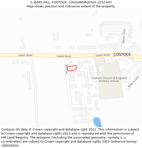 5, BARS HILL, COSTOCK, LOUGHBOROUGH, LE12 6XY: Location map and indicative extent of plot