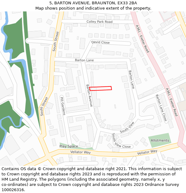 5, BARTON AVENUE, BRAUNTON, EX33 2BA: Location map and indicative extent of plot