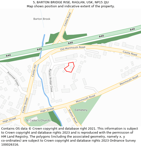 5, BARTON BRIDGE RISE, RAGLAN, USK, NP15 2JU: Location map and indicative extent of plot