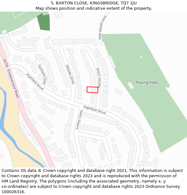 5, BARTON CLOSE, KINGSBRIDGE, TQ7 1JU: Location map and indicative extent of plot