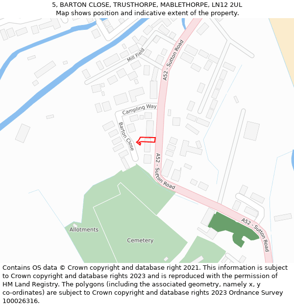 5, BARTON CLOSE, TRUSTHORPE, MABLETHORPE, LN12 2UL: Location map and indicative extent of plot
