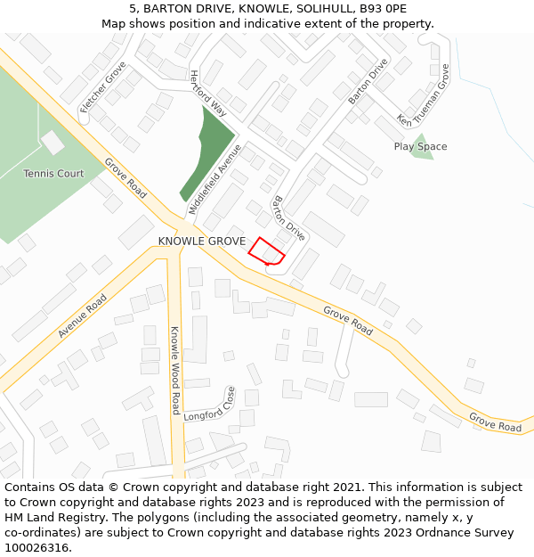 5, BARTON DRIVE, KNOWLE, SOLIHULL, B93 0PE: Location map and indicative extent of plot