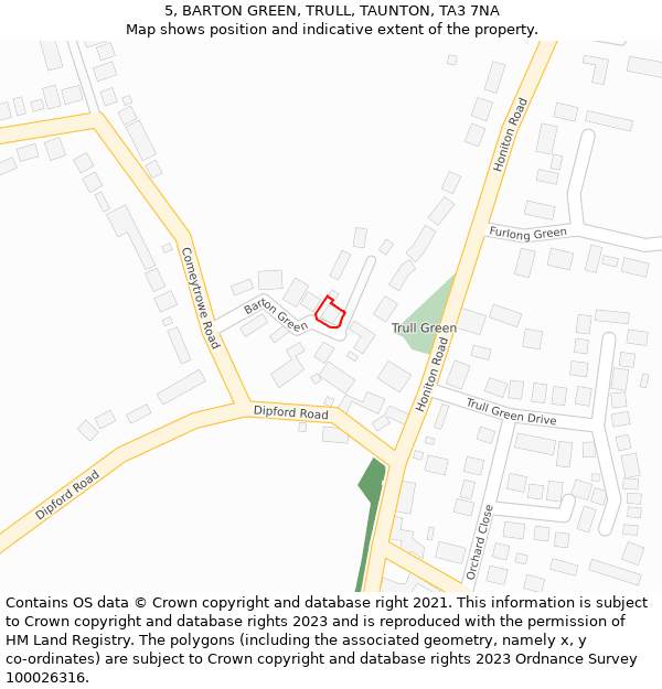 5, BARTON GREEN, TRULL, TAUNTON, TA3 7NA: Location map and indicative extent of plot