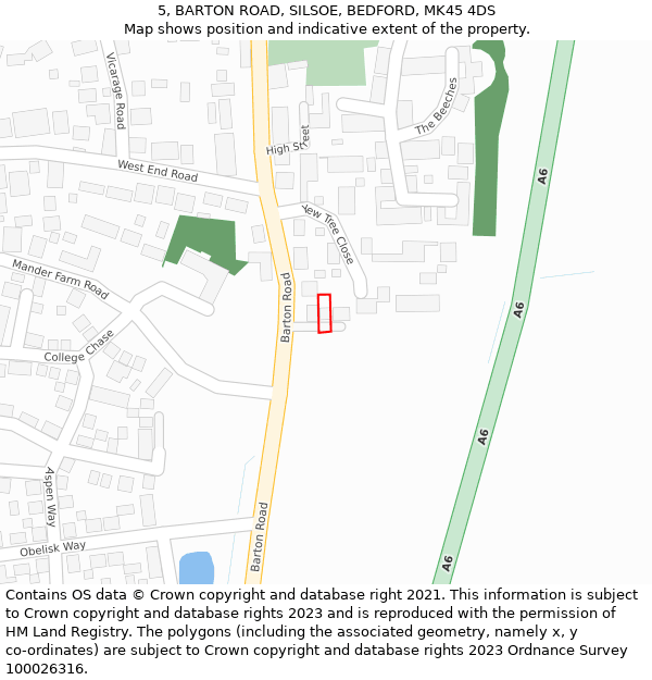 5, BARTON ROAD, SILSOE, BEDFORD, MK45 4DS: Location map and indicative extent of plot