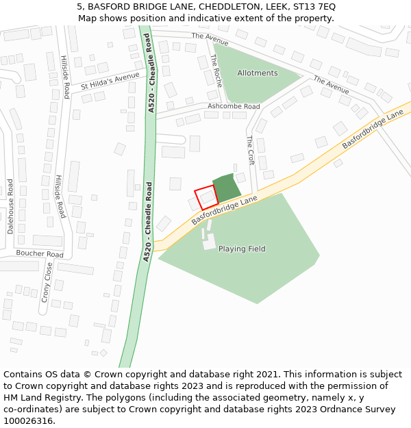 5, BASFORD BRIDGE LANE, CHEDDLETON, LEEK, ST13 7EQ: Location map and indicative extent of plot