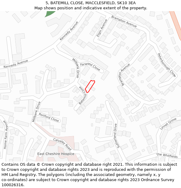 5, BATEMILL CLOSE, MACCLESFIELD, SK10 3EA: Location map and indicative extent of plot